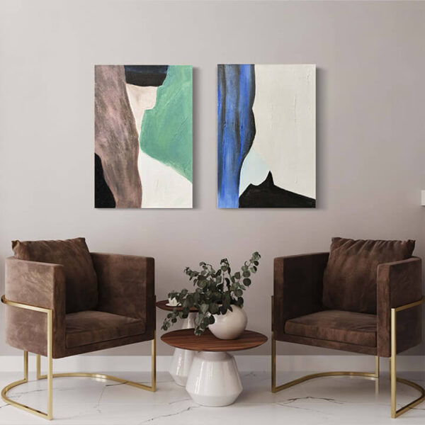 Abstract Contours – Hand Painted Canvas Art Pair – Stretched 1