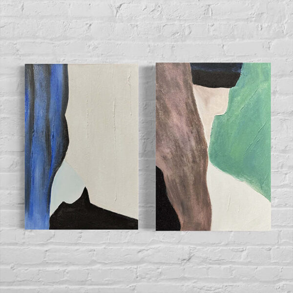 Abstract Contours – Hand Painted Canvas Art Pair – Stretched 3