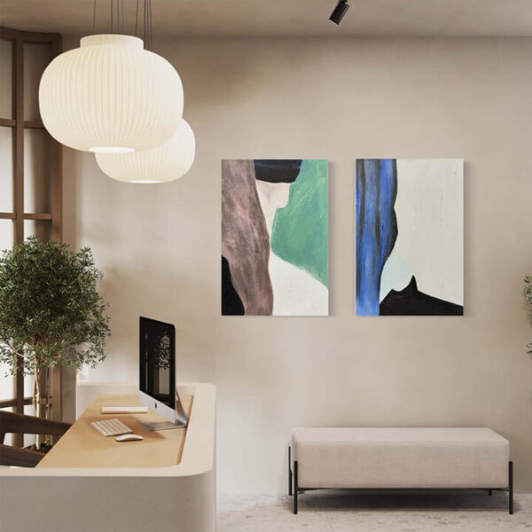 Abstract Contours – Hand Painted Canvas Art Pair – Stretched