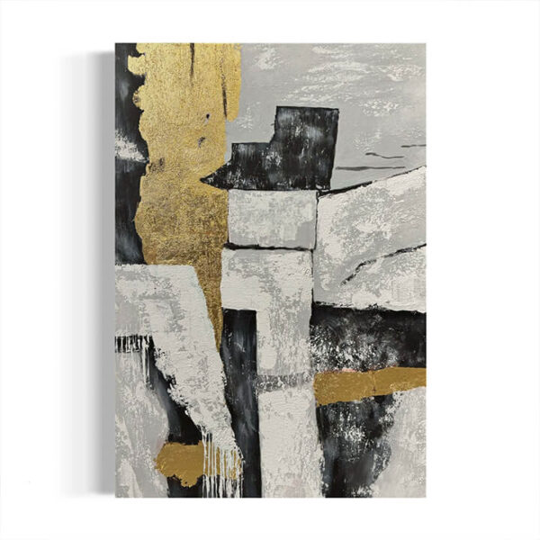 Gilded Fragments – Hand Painted Abstract Canvas Art – Stretched