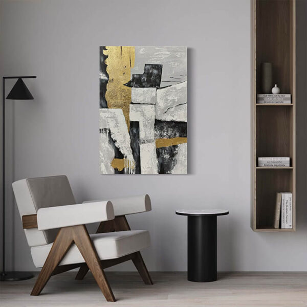 Gilded Fragments – Hand Painted Abstract Canvas Art