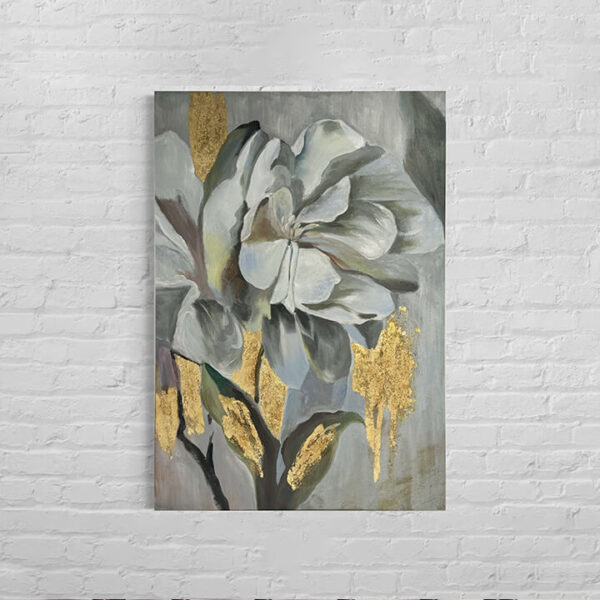 Hand-Painted Golden Splendor Floral Canvas Art Professionally Stretched 3